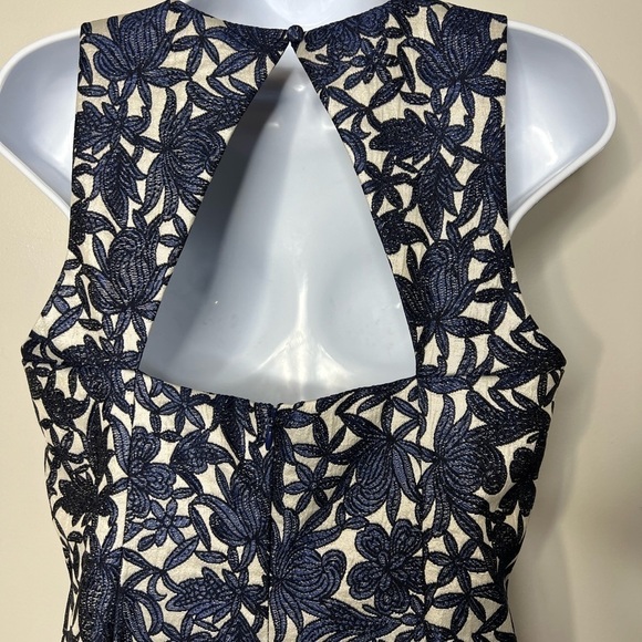 Kay Unger Open Back Blue Floral Embroidered Cocktail Dress - Picture 4 of 7